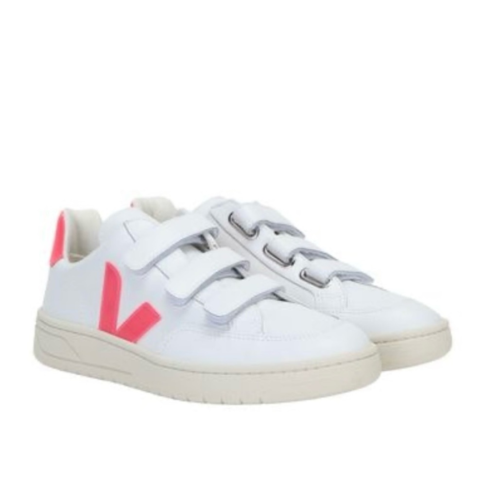 NWOT VEJA V-Lock Pink and White Velcro Sneakers